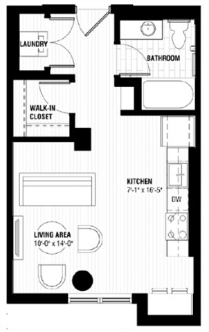 Floor plan for studio, 1 bath, 438 sqft