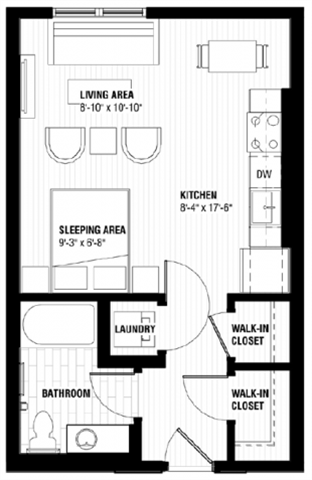Floor plan for studio, 1 bath, 462 sqft