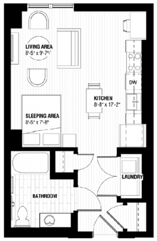 Floor plan for studio, 1 bath, 481 sqft