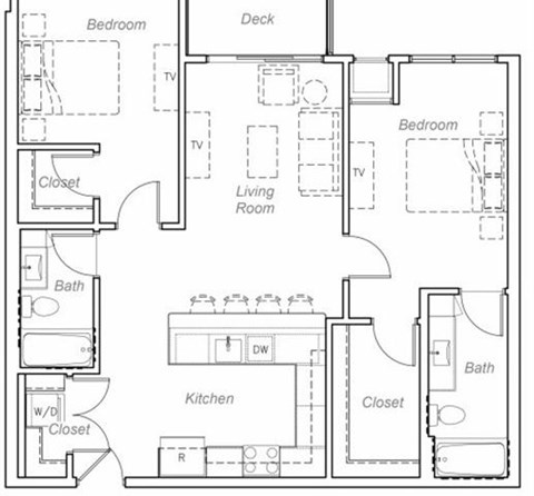 Floor plan for 2 beds, 2 baths, 1060 sqft