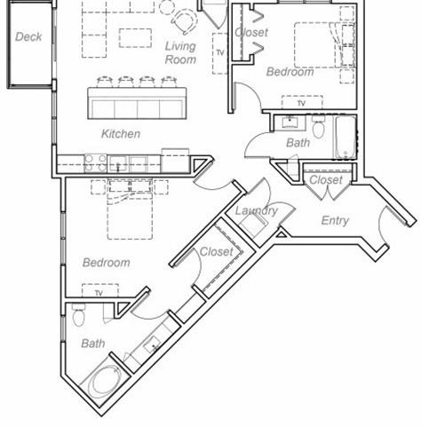 Floor plan for 2 beds, 2 baths, 1252 sqft