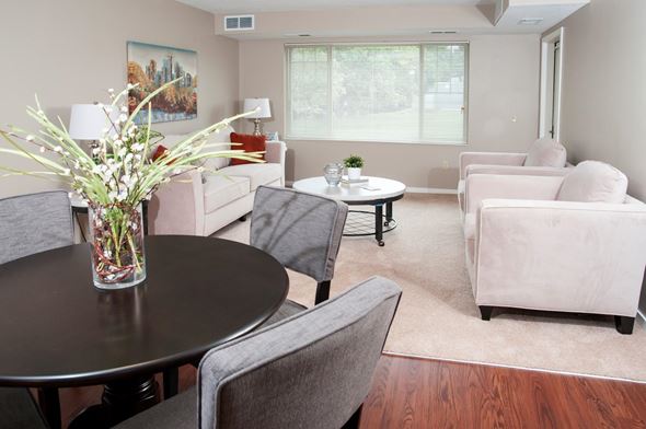 New Hope apartment for rent - a living room with couches and chairs and a table