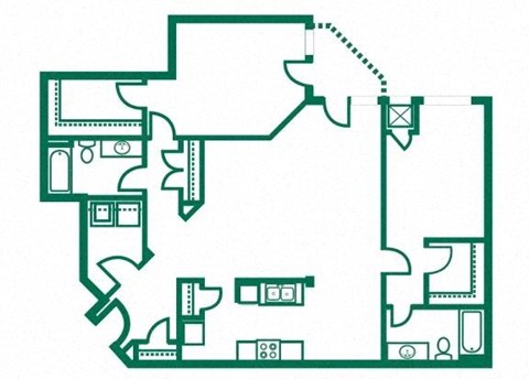 Floor plan for 2 beds, 2 baths, 1032 sqft