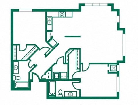 Floor plan for 2 beds, 2 baths, 1127 sqft