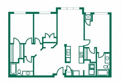 Floor plan for 3 beds, 2 baths, 1261 sqft