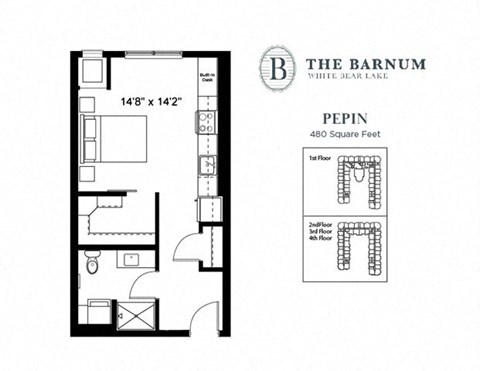Floor plan for studio, 1 bath, 480 sqft