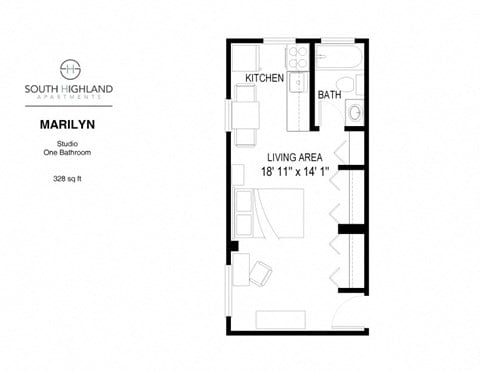 Floor plan for studio, 1 bath, 328 sqft