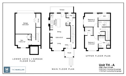 Floor plan for 2 beds, 2.5 baths, 1748 sqft