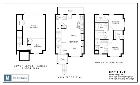 Floor plan for 2 beds, 2.5 baths, 1715 sqft