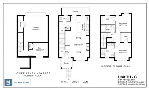 Floor plan for 2 beds, 2.5 baths, 1687 sqft