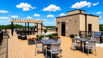 Rooftop deck with minneapolis view