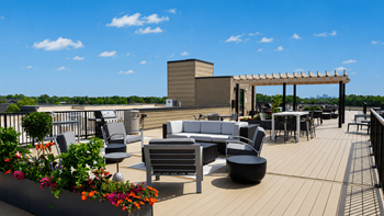 Rooftop deck with minneapolis view