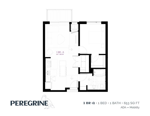Floor plan for 1 bed, 1 bath, 657 sqft