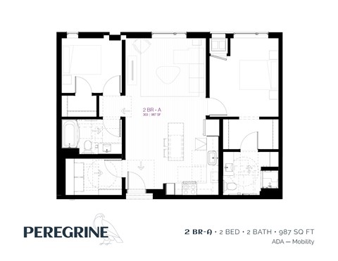 Floor plan for 2 beds, 2 baths, 996 sqft