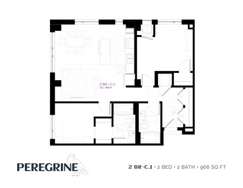 Floor plan for 2 beds, 2 baths, 1009 sqft