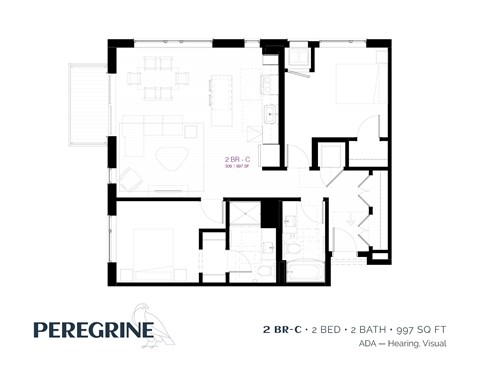 Floor plan for 2 beds, 2 baths, 1008 sqft