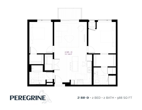 Floor plan for 2 beds, 2 baths, 997 sqft