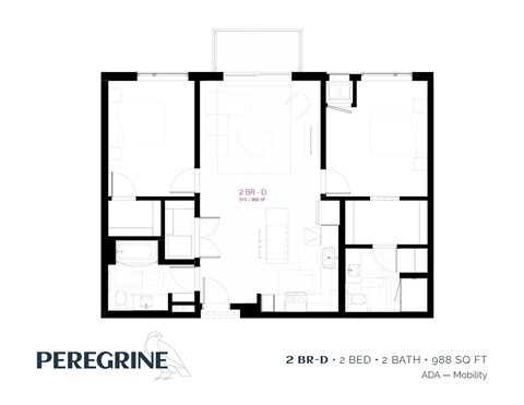 Floor plan for 2 beds, 2 baths, 997 sqft