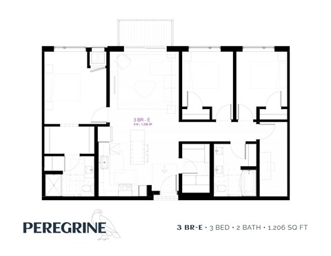 Floor plan for 3 beds, 2 baths, 1213 sqft
