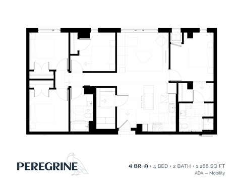 Floor plan for 4 beds, 2 baths, 1286 sqft