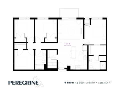 Floor plan for 4 beds, 2 baths, 1322 sqft