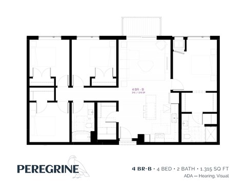 Floor plan for 4 beds, 2 baths, 1322 sqft