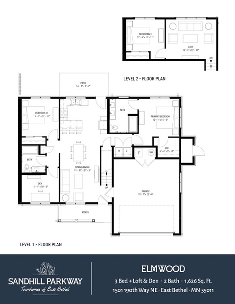 Floor plan for 3 beds, 2 baths, 1626 sqft