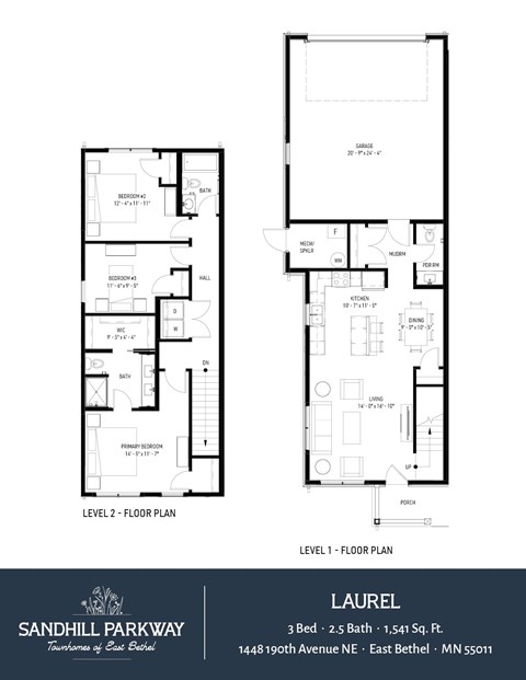 Floor plan for 3 beds, 2.5 baths, 1541 sqft
