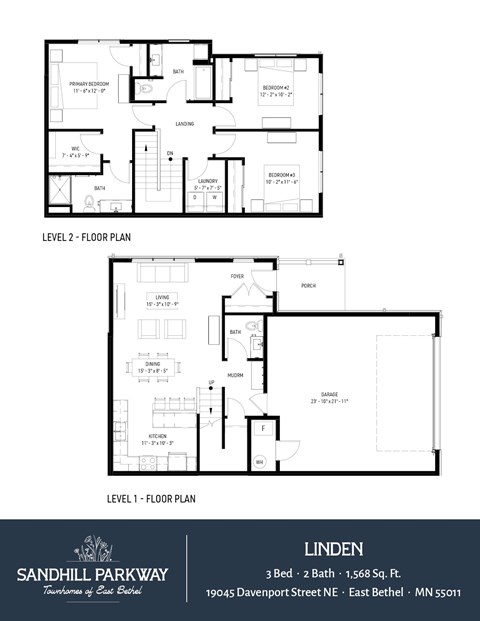 Floor plan for 3 beds, 2 baths, 1568 sqft