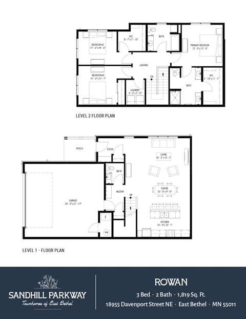 Floor plan for 3 beds, 2 baths, 1819 sqft