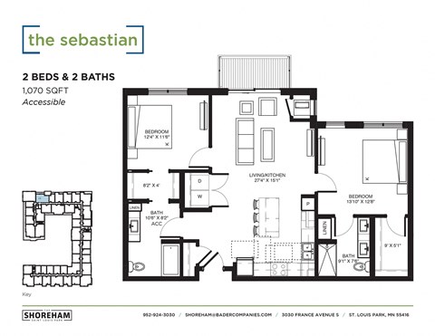 Floor plan for 2 beds, 2 baths
