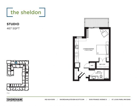 Floor plan for studio, 1 bath, 467 sqft