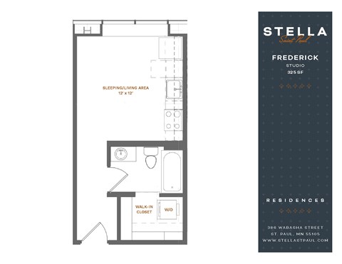 Floor plan for studio, 1 bath, 325 sqft