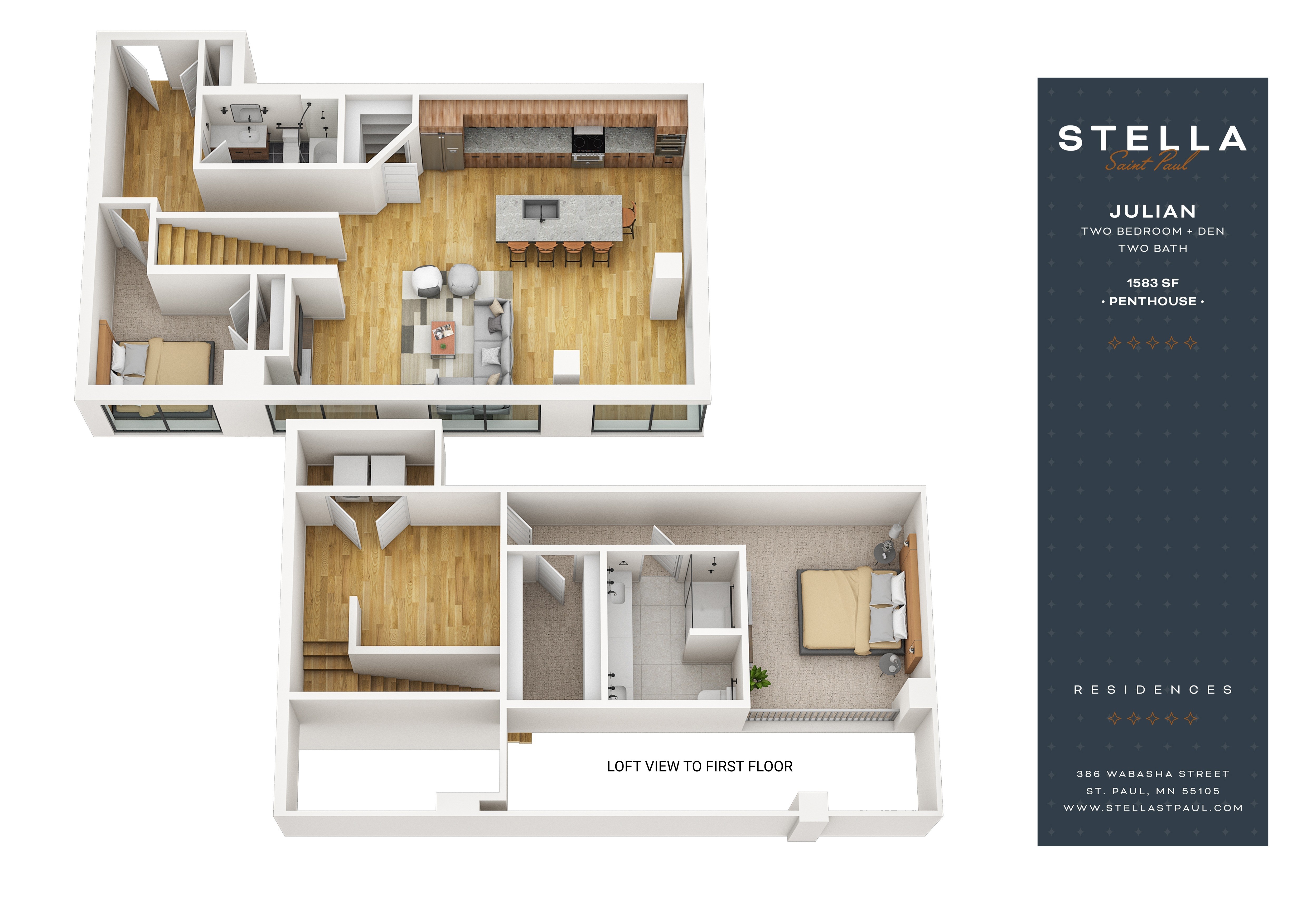 Floor plan for 2 beds, 2 baths, 1597 sqft