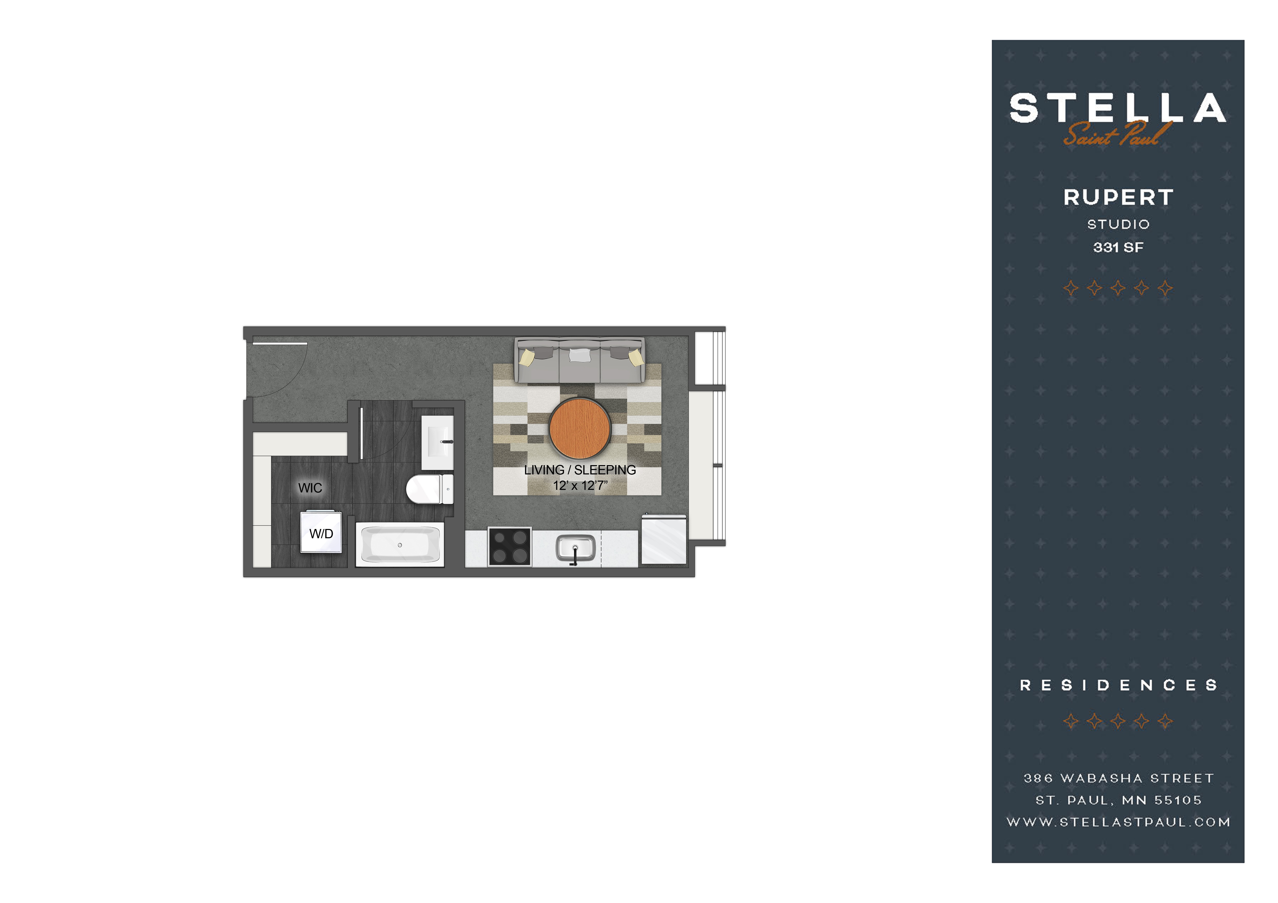 Floor plan for studio, 1 bath, 331 sqft