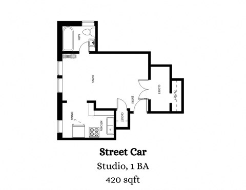 Floor plan for studio, 1 bath, 420 sqft