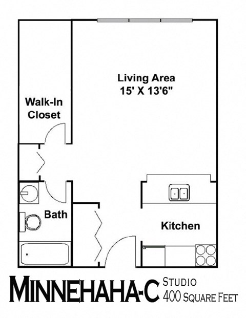 Floor plan for studio, 1 bath, 400 sqft