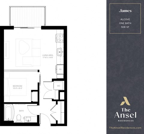 Floor plan for 1 bed, 1 bath, 508 sqft