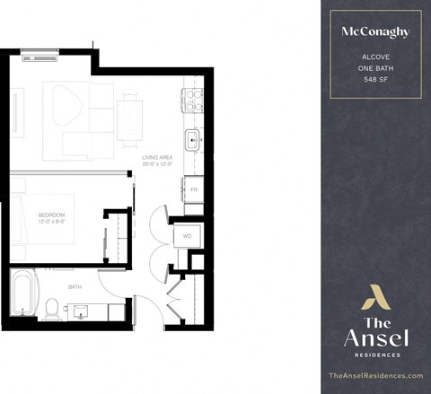 Floor plan for 1 bed, 1 bath, 548 sqft