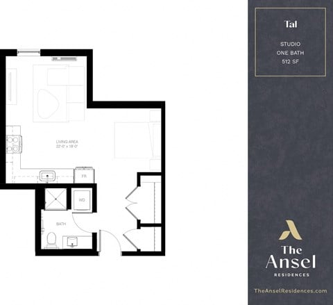 Floor plan for studio, 1 bath, 512 sqft
