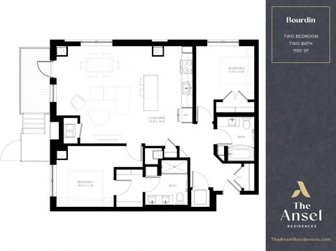 Floor plan for 2 beds, 2 baths, 1150 sqft