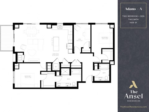 Floor plan for 2 beds, 2 baths, 1409 sqft
