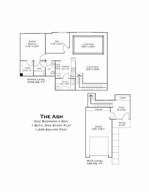 Floor plan for 1 bed, 1 bath, 1246 sqft