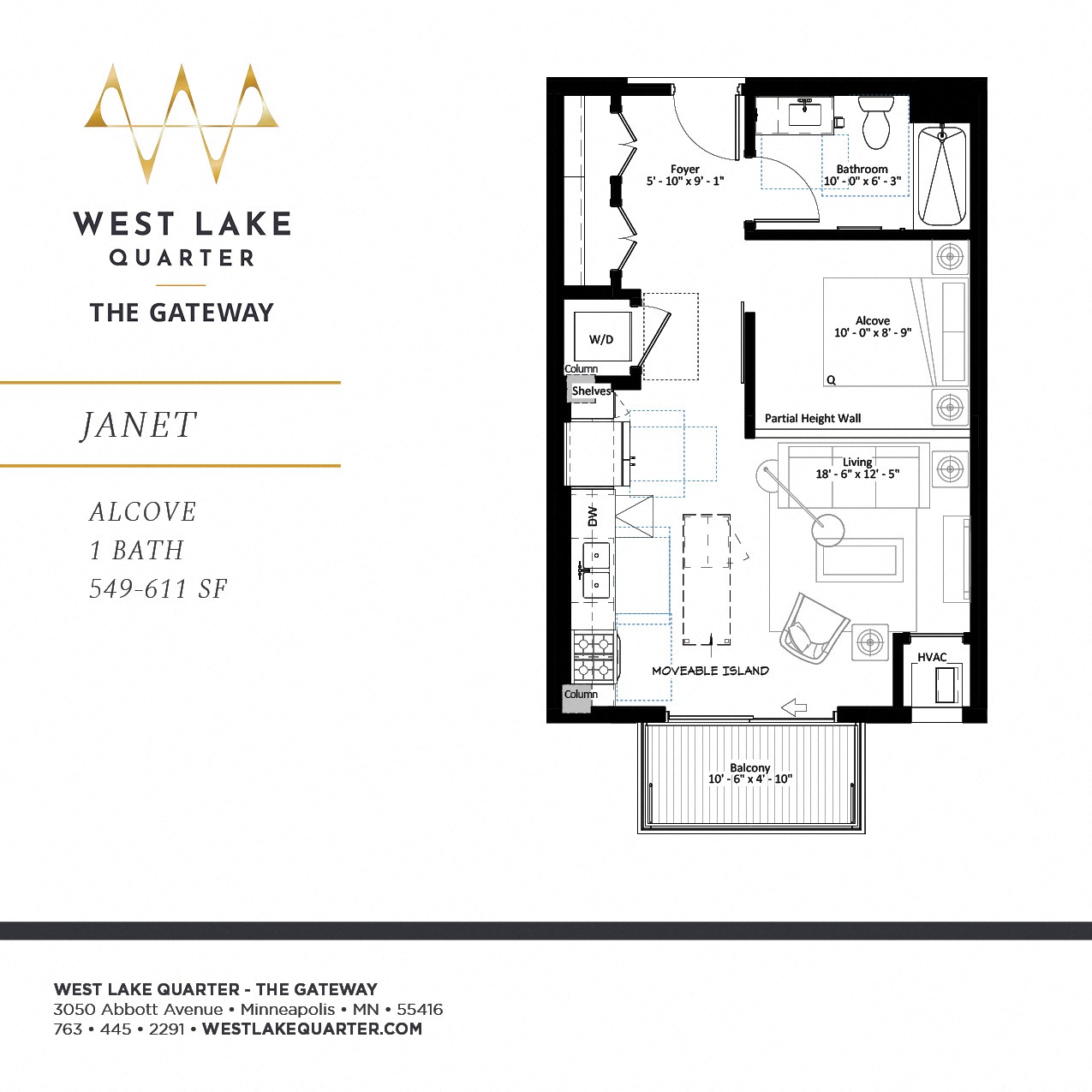 Floor plan for studio, 1 bath, 581 sqft
