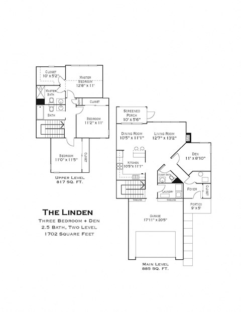 Floor plan for 3 beds, 2.5 baths, 1702 sqft