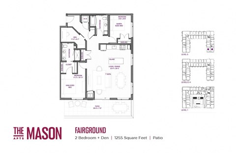 Floor plan for 2 beds, 2 baths, 1255 sqft