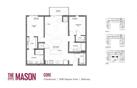 Floor plan for 2 beds, 2 baths, 1081 sqft
