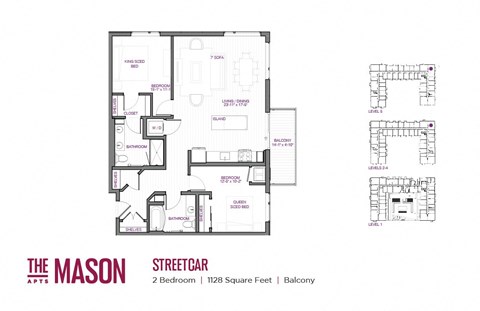 Floor plan for 2 beds, 2 baths, 1128 sqft