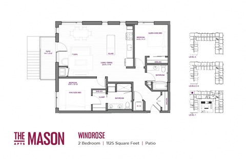 Floor plan for 2 beds, 2 baths, 1125 sqft
