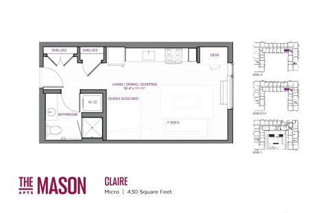 Floor plan for studio, 1 bath, 431 sqft